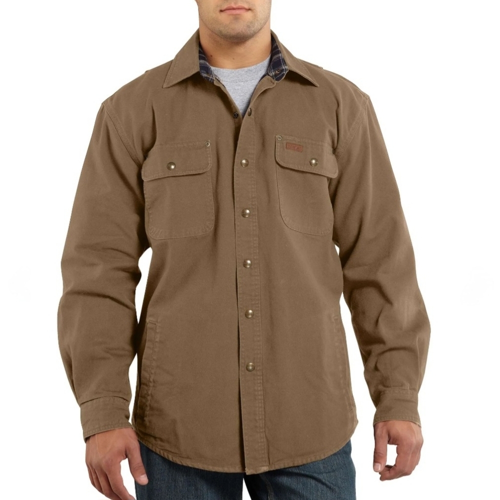 Carhartt "Weathered Canvas Shirt Jac" Flannel-lined Shacket Tan | Men's Size 2XL